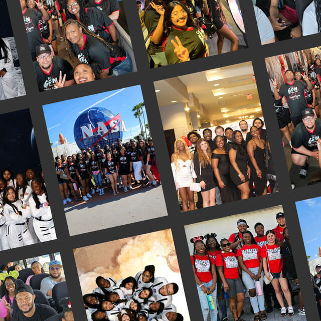 Collage of TRIO students at various events.
