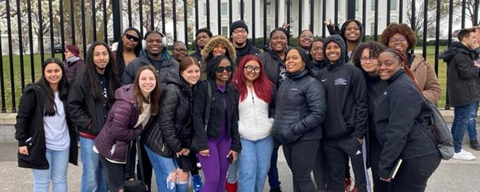 Group of TRIO students posing in front of the White House in Washington D.C.